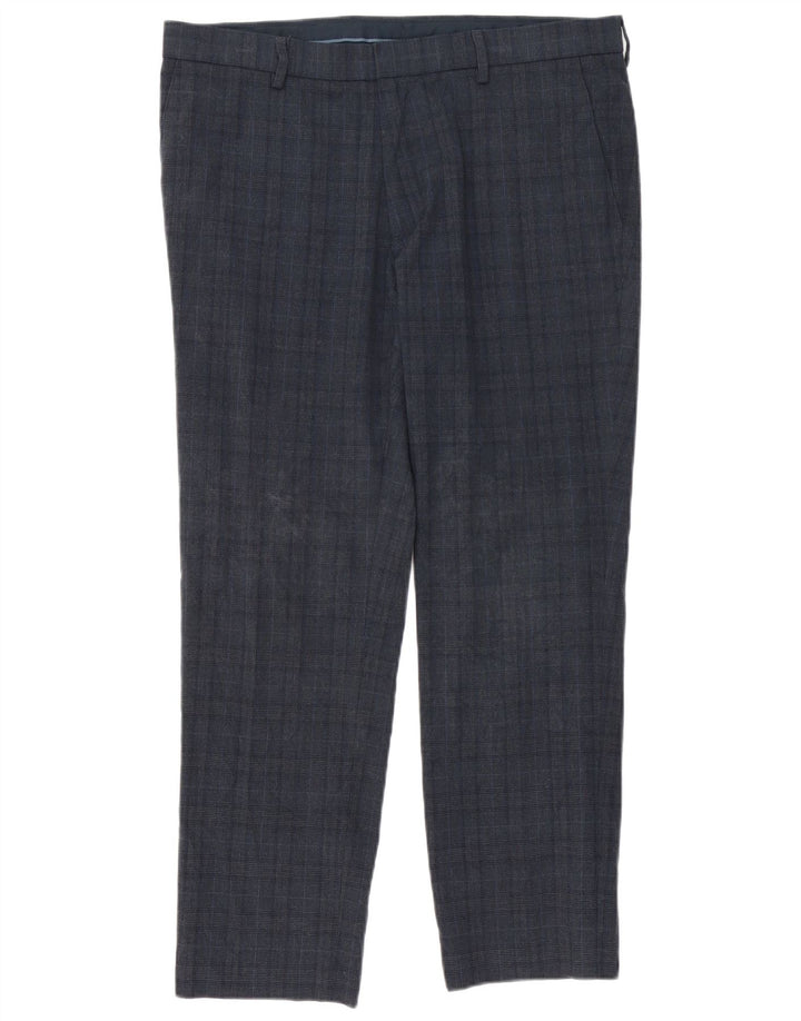 Marks & Spencer Mens Slim Fit Suit Trousers W36 L29 Navy Blue Check