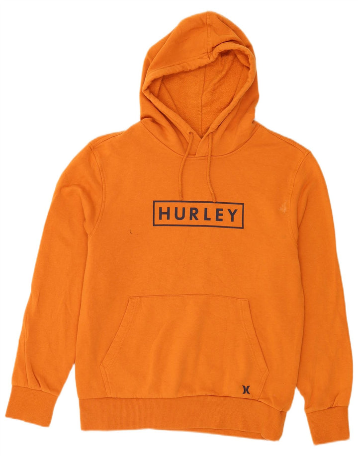 Hurley Mens Graphic Hoodie Jumper Small Orange Cotton