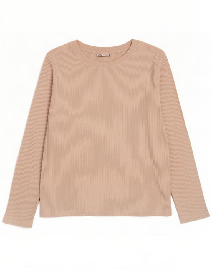 Zara Mens Top Long Sleeve Large Beige Polyester
