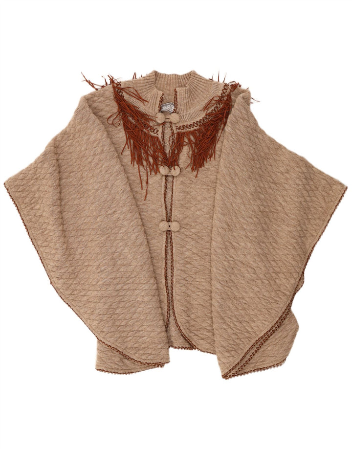 ONYX Womens Poncho Jumper One Size Beige Wool