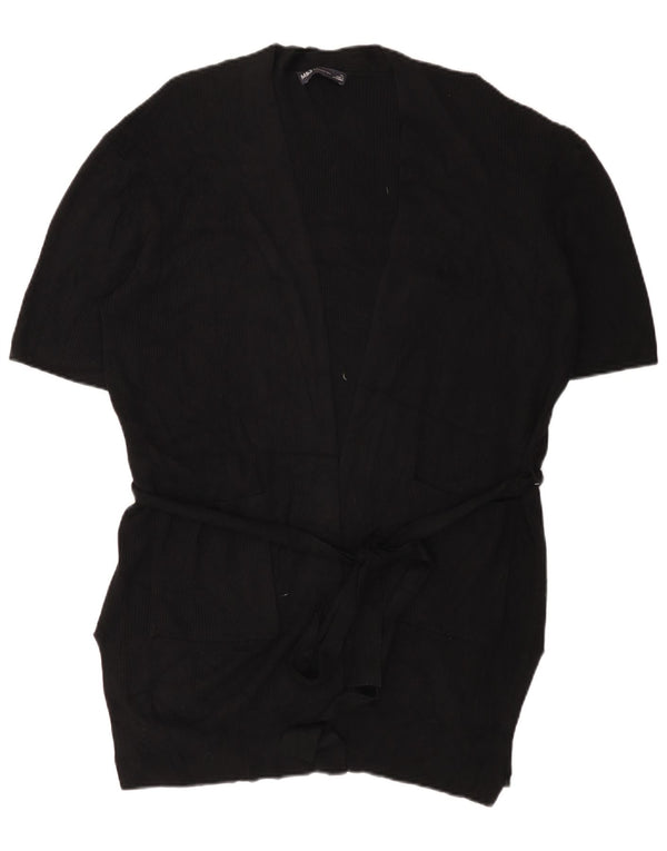 Marks & Spencer Womens Short Sleeve Cardigan Sweater UK 18 XL Black Viscose