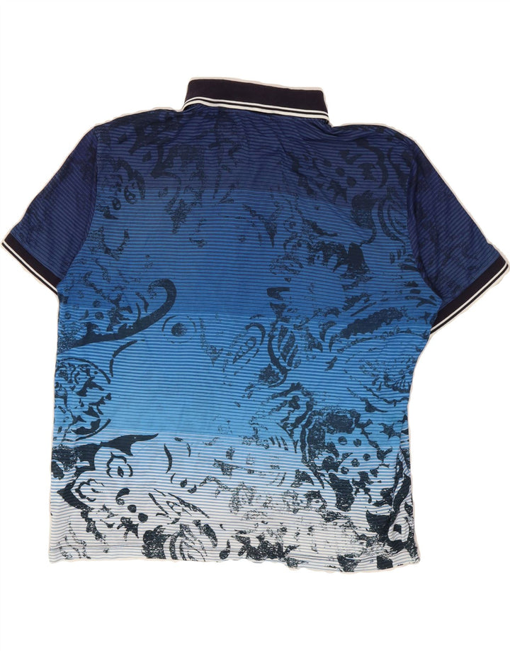 TRUSSARDI Mens Abstract Pattern Polo Shirt Large Blue Cotton Vintage Trussardi and Second-Hand Trussardi from Messina Hembry 