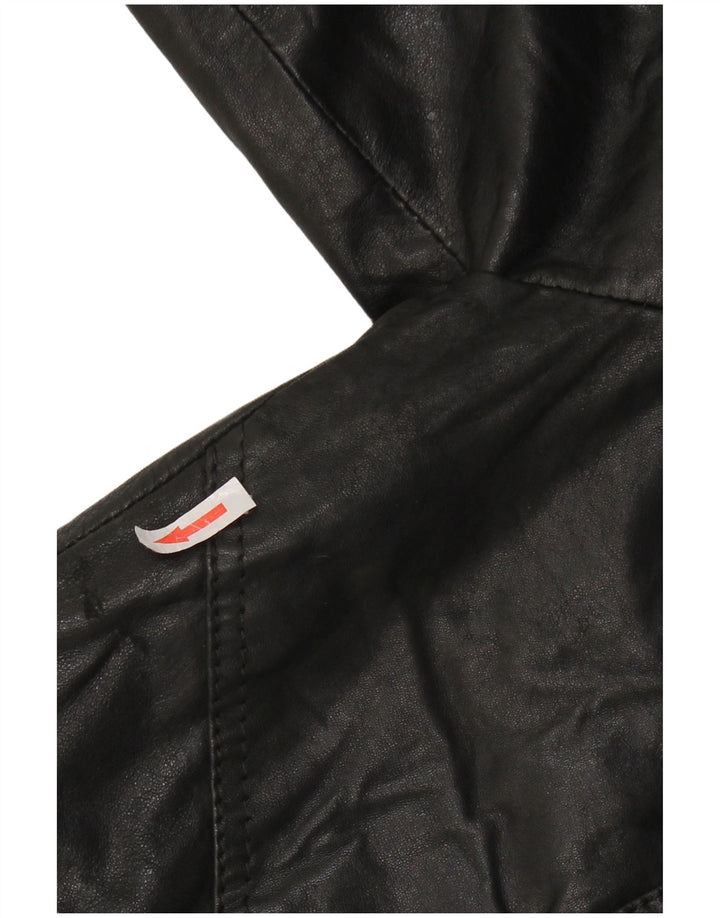 Jack & Jones Mens Leather Bomber Jacket UK 36 Small Black Leather