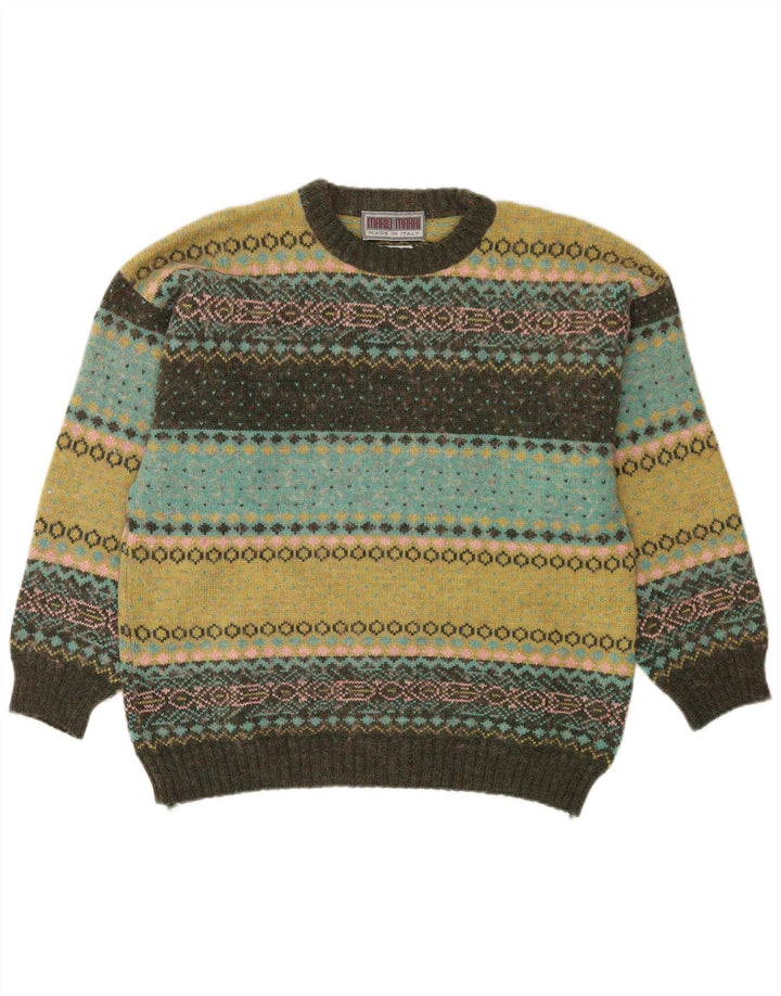 Vintage Mens Crew Neck Jumper Sweater Medium Multicoloured Fair Isle