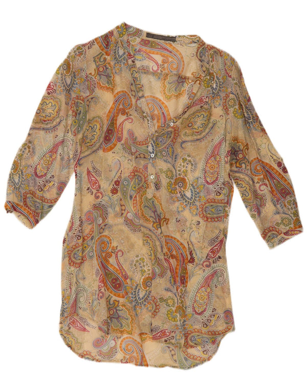 ZARA Womens 3/4 Sleeve Tunic Dress UK 14 Large Beige Paisley