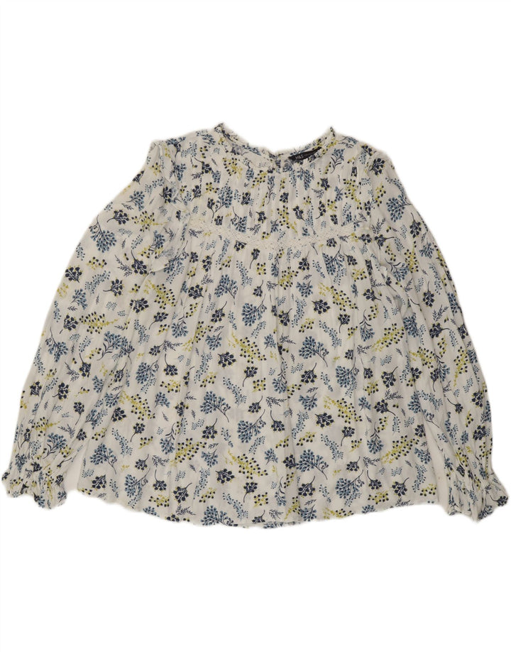 Marks & Spencer Womens Long Sleeve Blouse Top UK 14 Large White Floral