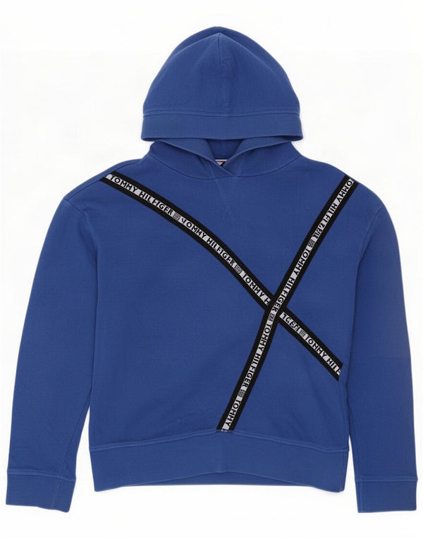 Tommy Hilfiger Womens Graphic Hoodie Jumper UK 16 Large Blue Colourblock