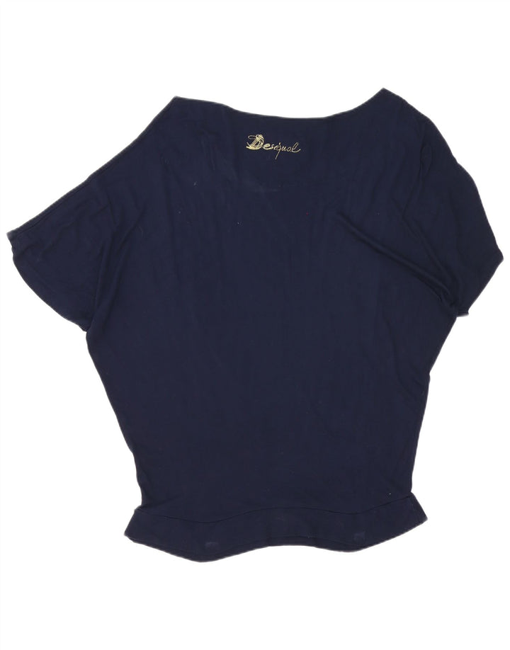 Desigual Womens Oversized Graphic T-Shirt Top UK 16 Large Navy Blue