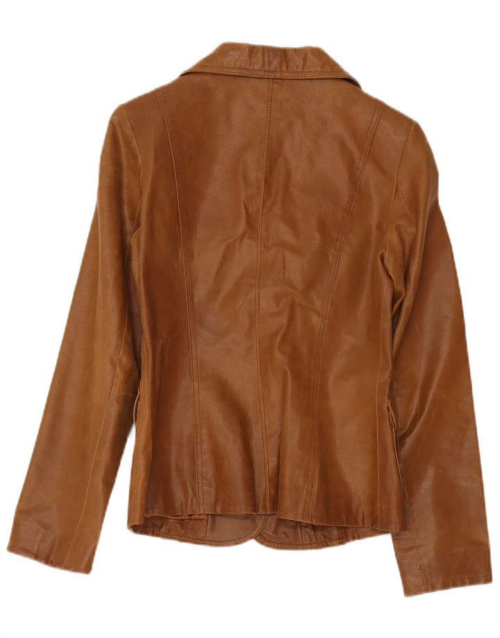 Bay Womens 3 Button Leather Blazer Jacket UK 10 Small Brown