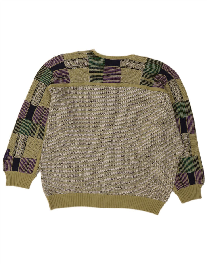 Carlo Colucci Mens V-Neck Jumper Sweater Medium Green Geometric