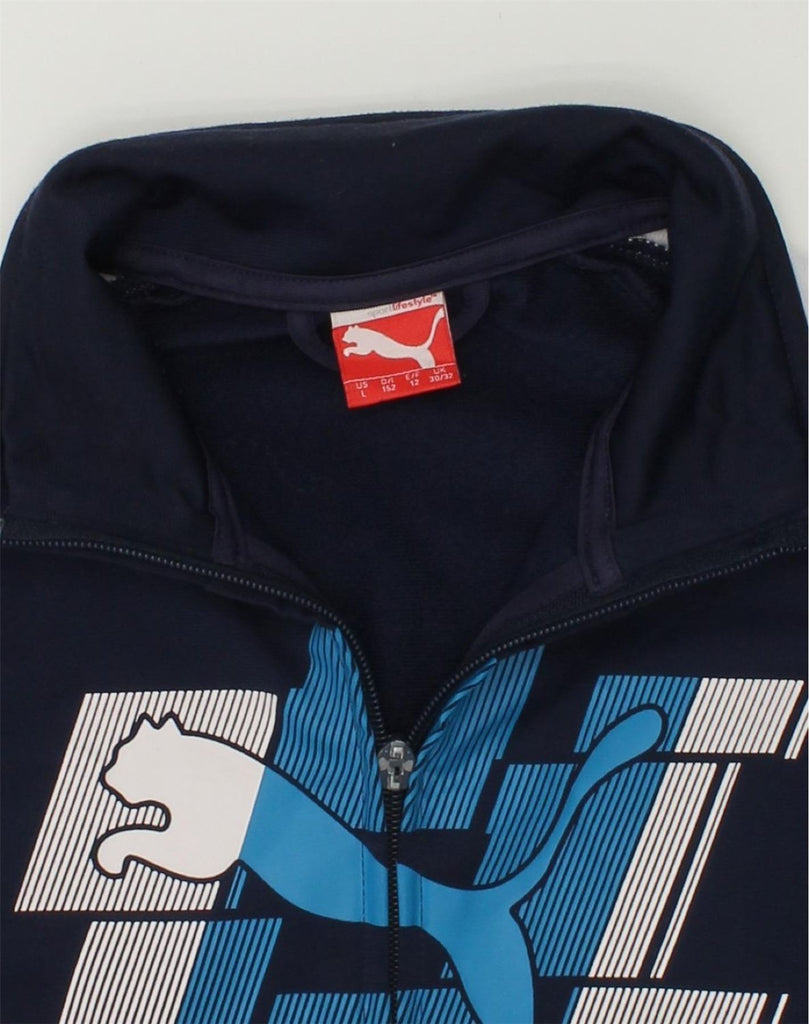 PUMA Boys Graphic Tracksuit Top Jacket UK 30/32 11-12 Years Navy Blue | Vintage Puma | Thrift | Second-Hand Puma | Used Clothing | Messina Hembry 