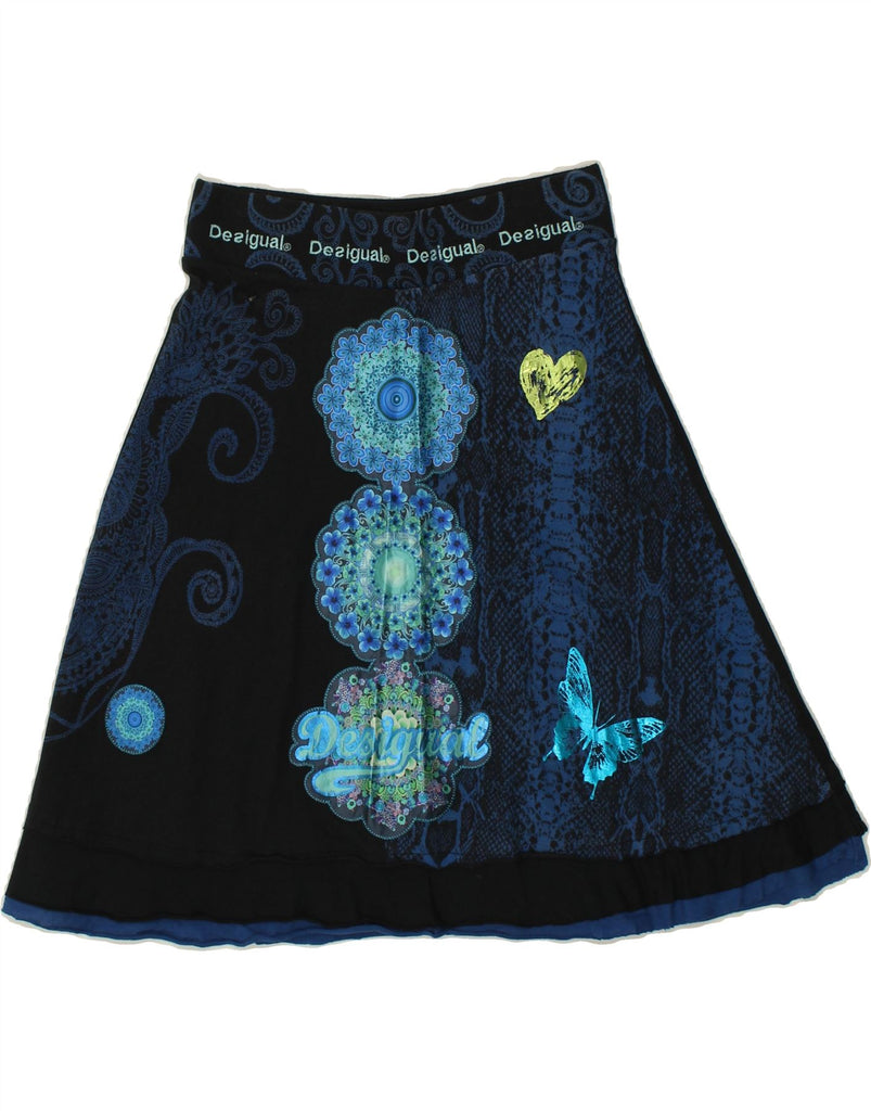 DESIGUAL Womens Graphic A-Line Skirt UK 10 Small W27 Black Paisley Cotton Vintage Desigual and Second-Hand Desigual from Messina Hembry 