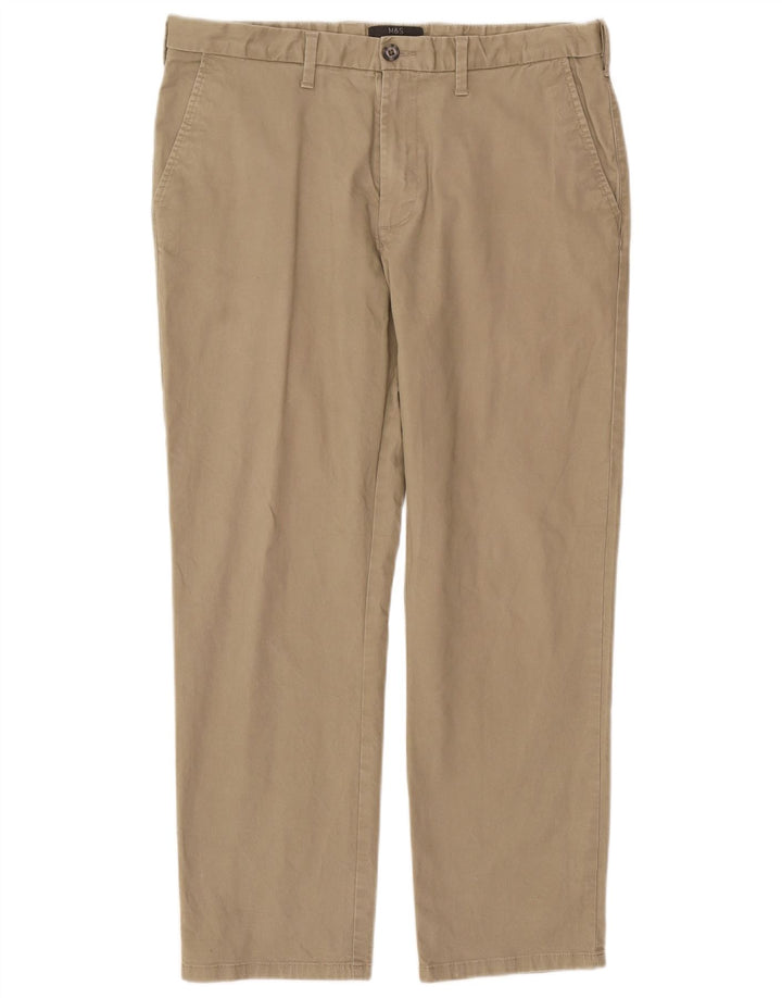Marks & Spencer Mens Regular Straight Chino Trousers W36 L29 Beige Cotton