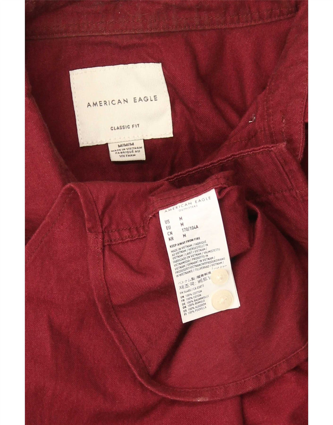 American Eagle Mens Classic Fit Shirt Medium Burgundy Cotton