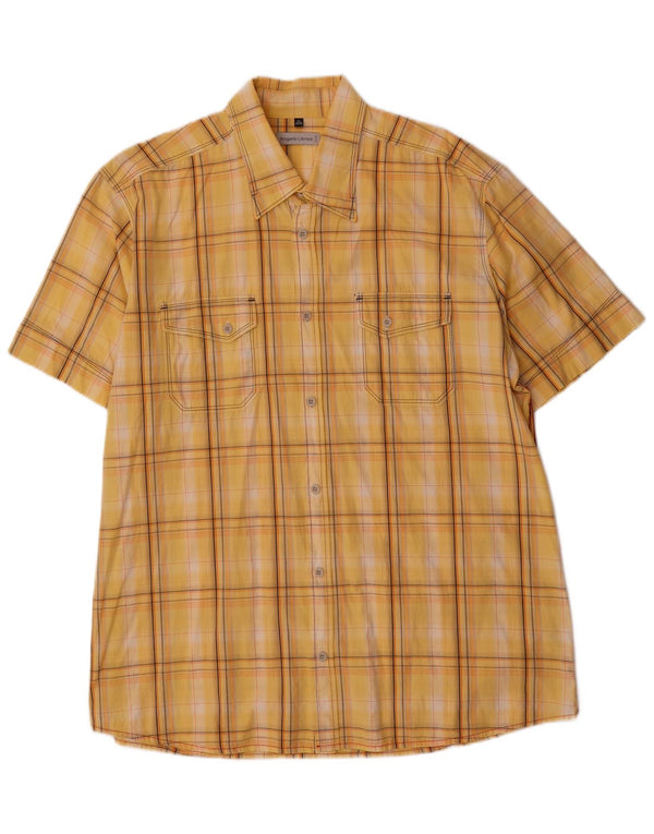 Angelo Litrico Mens Short Sleeve Shirt Size 43/44 XL Yellow Check Cotton