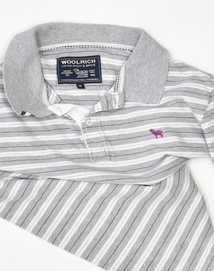 WOOLRICH Mens Polo Shirt Medium Grey Striped Cotton | Vintage Woolrich | Thrift | Second-Hand Woolrich | Used Clothing | Messina Hembry 