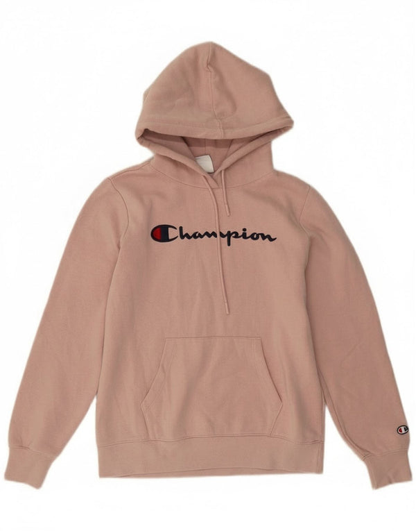 Champion Womens Graphic Oversized Hoodie Jumper UK 10 Small Pink Cotton