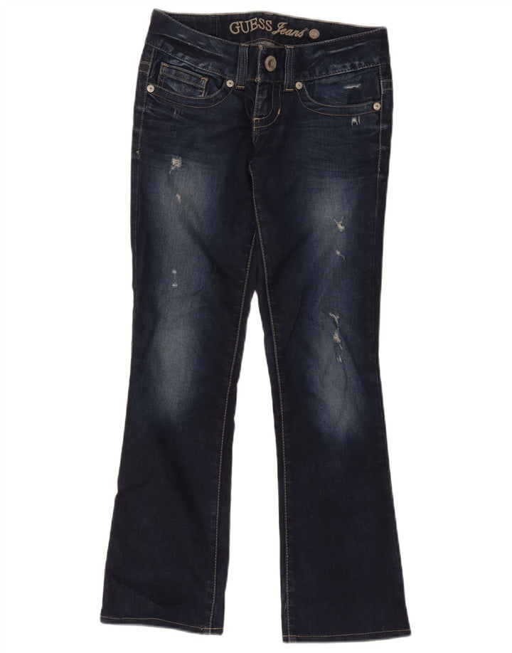 Guess Womens Distressed Bootcut Jeans W28 L28 Navy Blue Cotton
