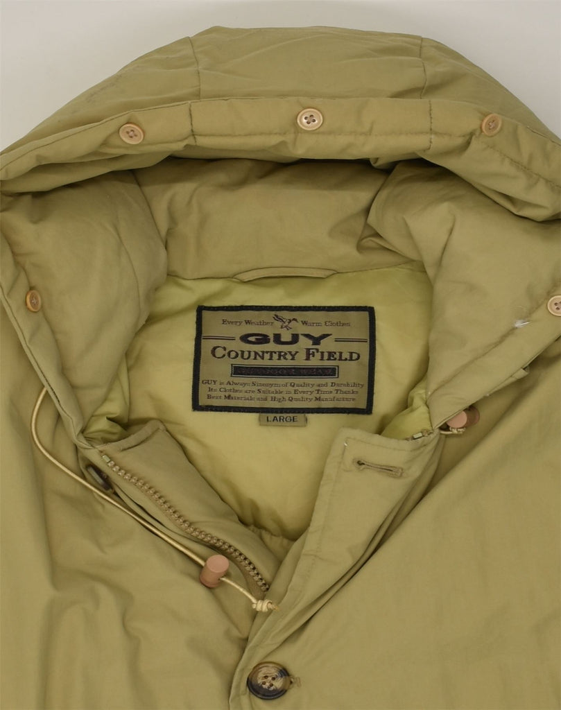 VINTAGE Womens Hooded Padded Jacket UK 16 Large Khaki Nylon | Vintage Vintage | Thrift | Second-Hand Vintage | Used Clothing | Messina Hembry 