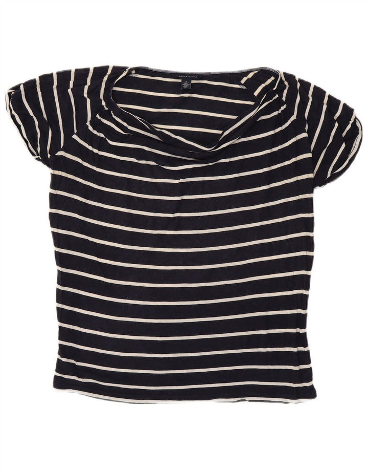 TOMMY HILFIGER Womens T-Shirt Top UK 14 Medium Navy Blue Striped