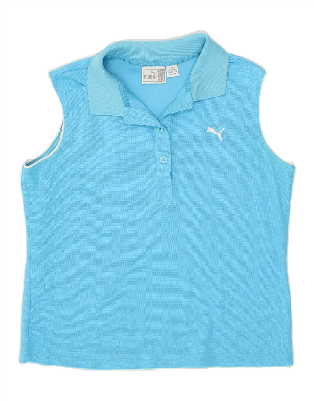 PUMA Womens Sleeveless Polo Shirt UK 12 Medium Blue Vintage Puma and Second-Hand Puma from Messina Hembry 