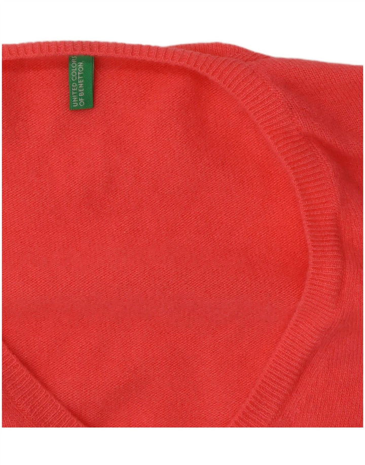 Benetton Womens V-Neck Jumper Sweater UK 12 Medium Pink