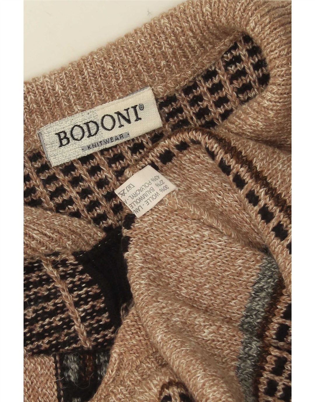 Bodoni Mens Polo Neck Jumper Sweater XL Beige Wool