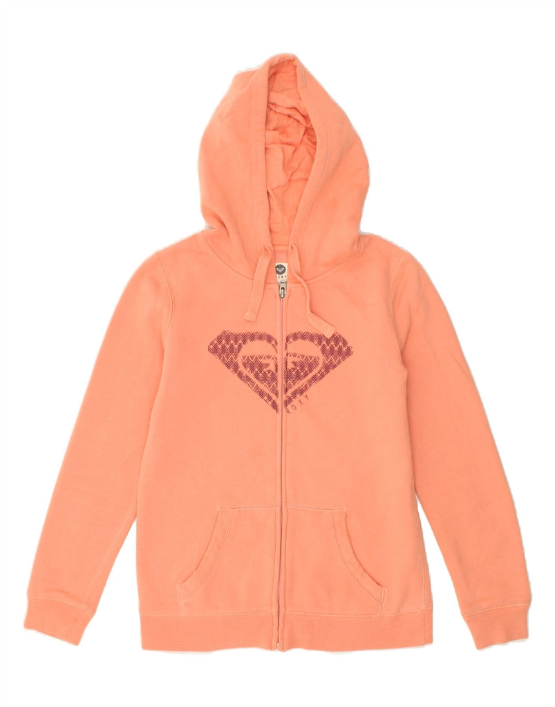 ROXY Womens Graphic Zip Hoodie Sweater UK 6 XS Orange Cotton | Vintage Roxy | Thrift | Second-Hand Roxy | Used Clothing | Messina Hembry 