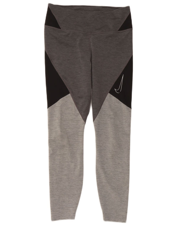 Nike Womens Leggings UK 12 Medium Grey Colourblock Polyester