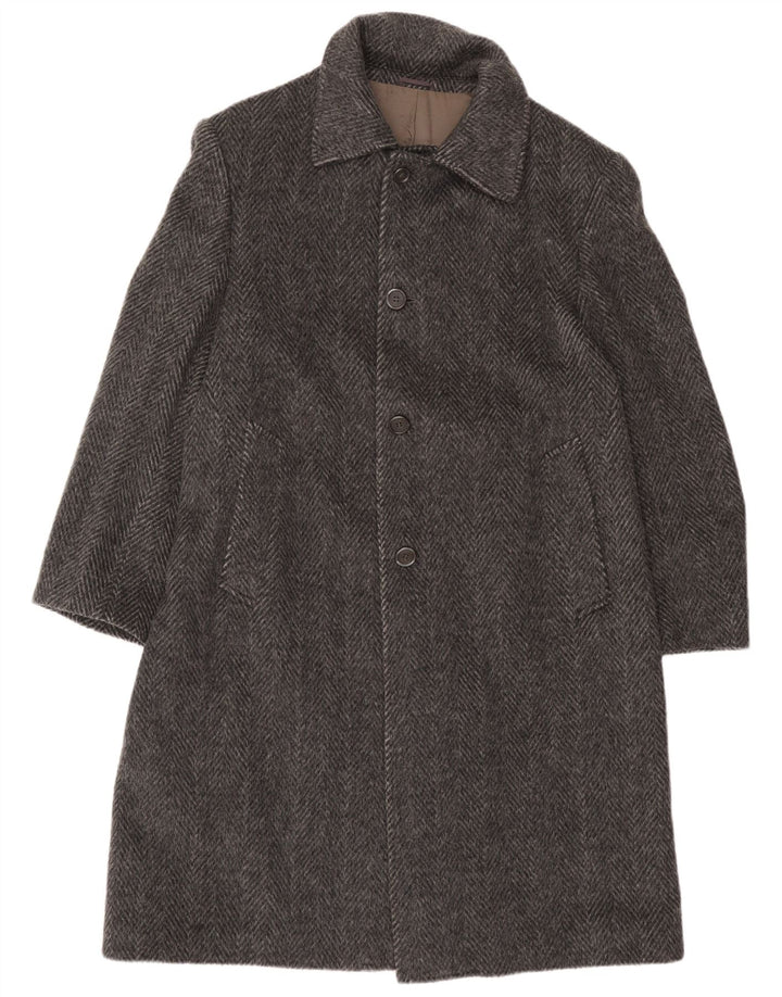 Lebole Mens Overcoat IT 49 Medium Grey Herringbone Wool