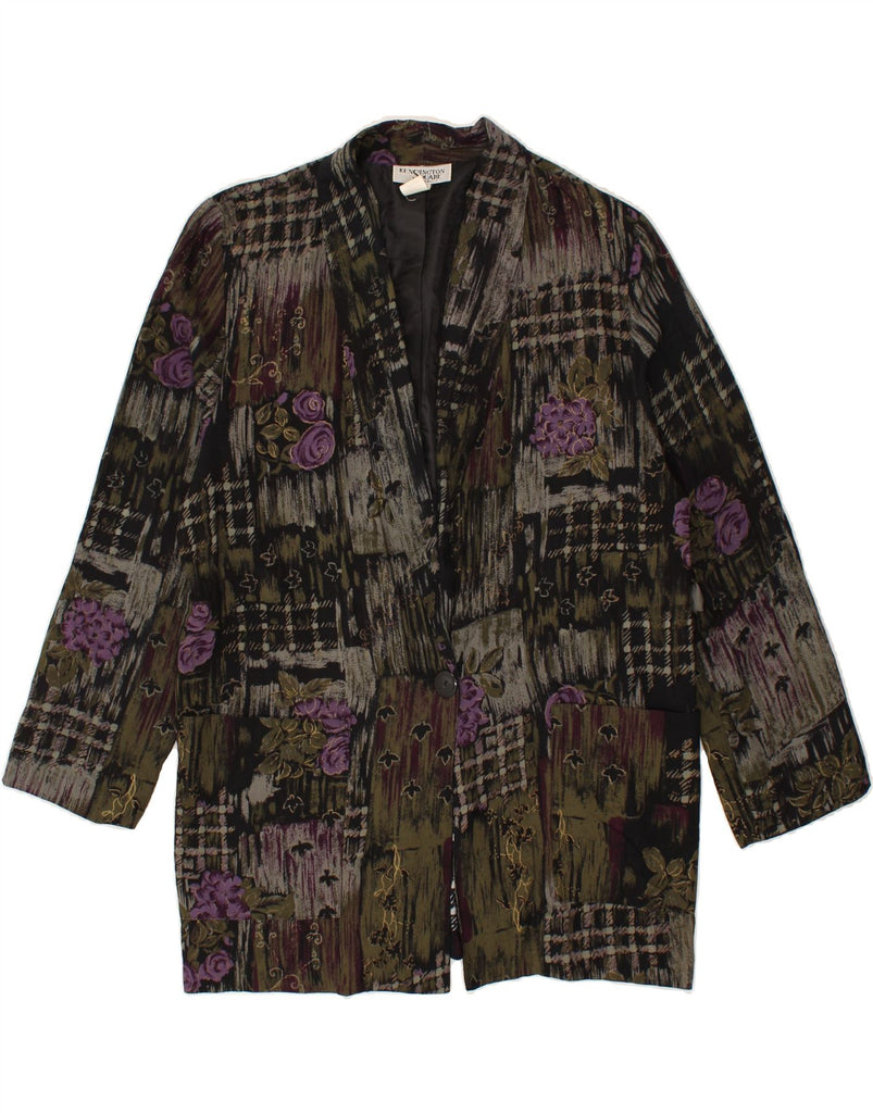VINTAGE Womens 1 Button Blazer Jacket UK 14 Medium Khaki Floral Rayon | Vintage Vintage | Thrift | Second-Hand Vintage | Used Clothing | Messina Hembry 