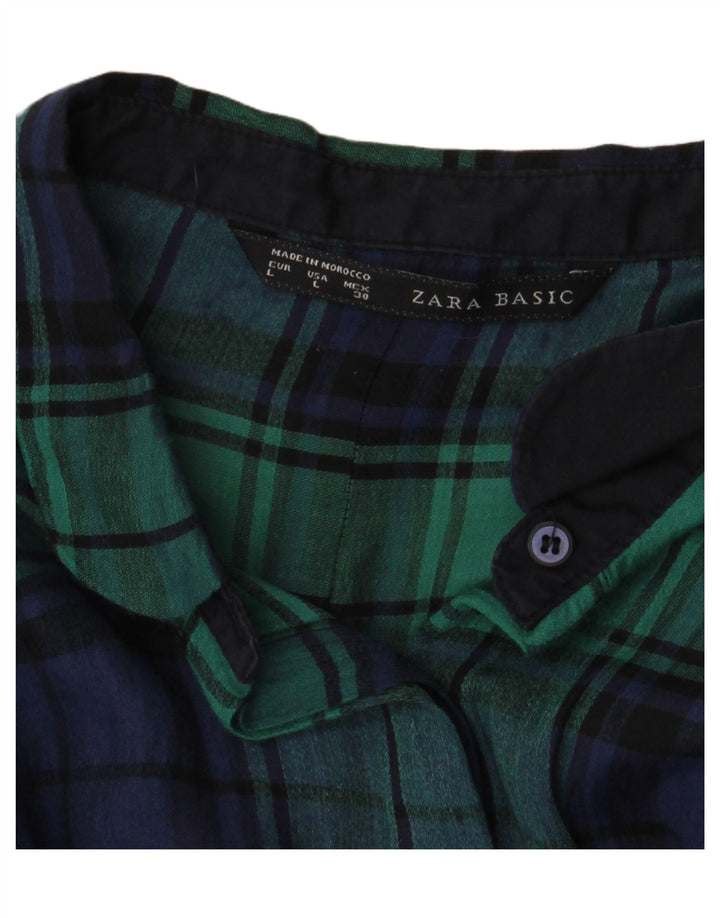 Zara Womens Flannel Shirt UK 16 Large Green Check