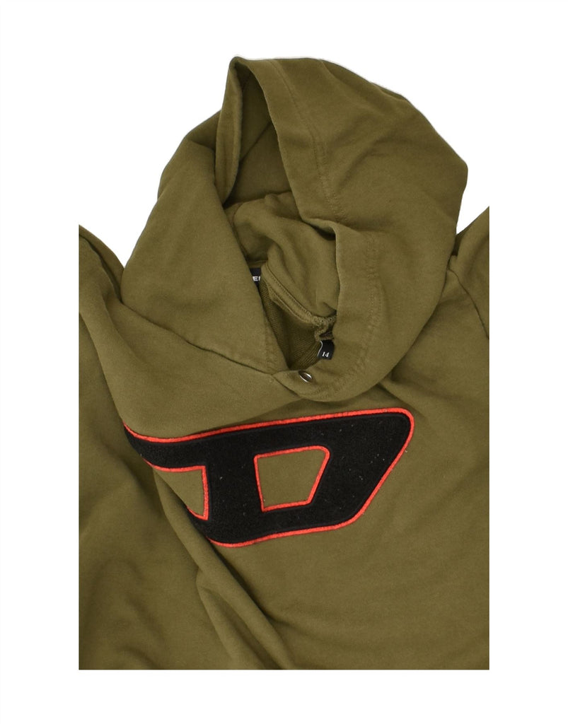 DIESEL Boys Graphic Hoodie Jumper 13-14 Years Khaki Cotton | Vintage Diesel | Thrift | Second-Hand Diesel | Used Clothing | Messina Hembry 