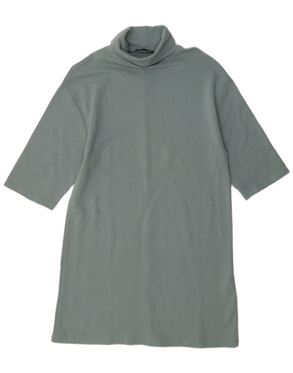 Zara Womens 1/2 Sleeve Shift Dress UK 14 Medium Blue Cotton