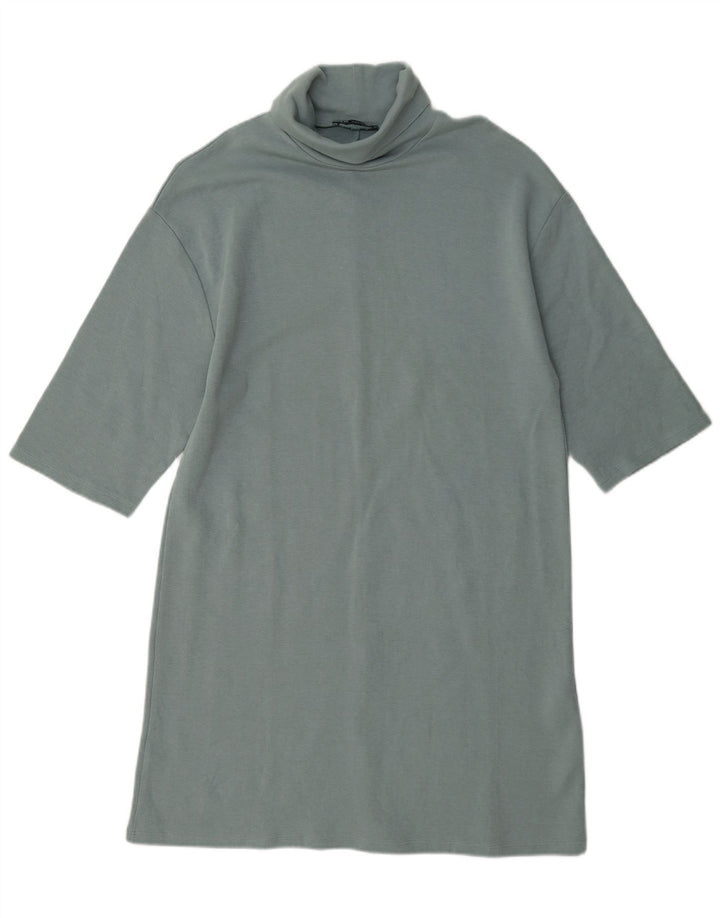 Zara Womens 1/2 Sleeve Shift Dress UK 14 Medium Blue Cotton