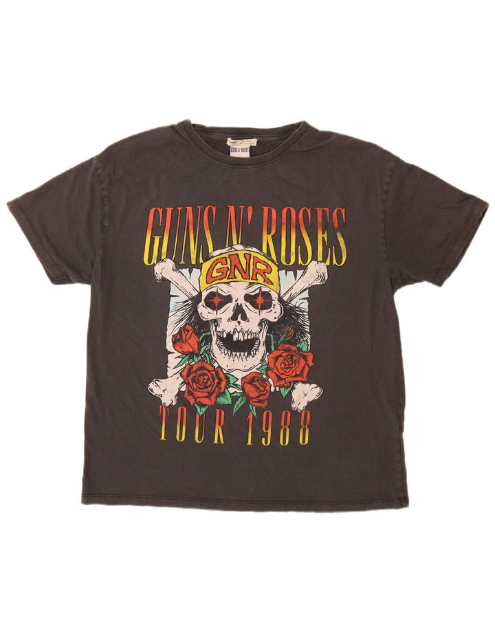 Pull & Bear Mens Guns & Roses Graphic T-Shirt Top Large Grey Cotton