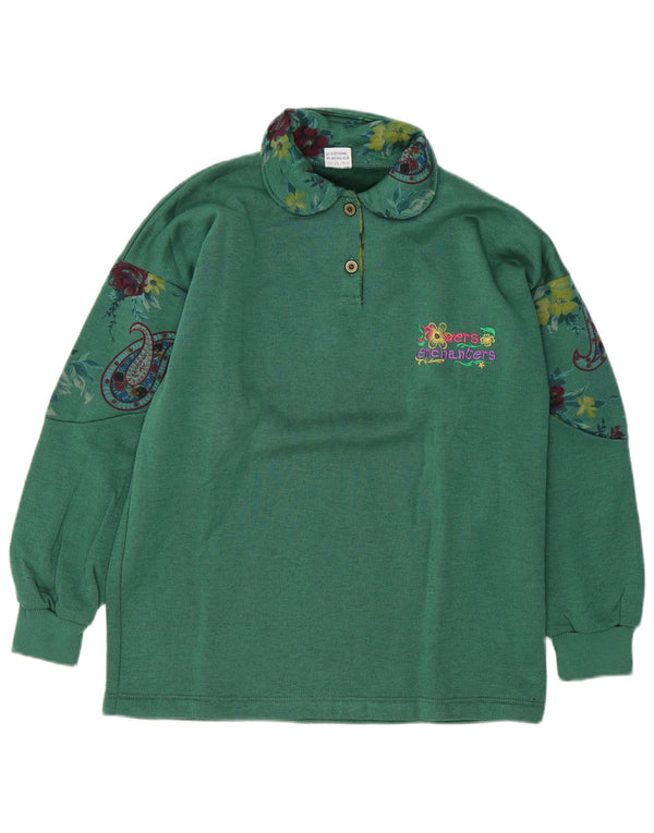 VINTAGE Womens Polo Neck Sweatshirt Jumper UK 14 Medium Green Paisley