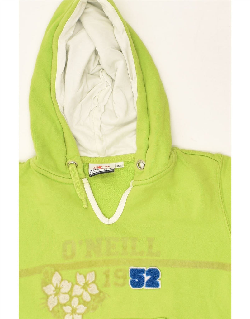 O'NEILL Girls Graphic Hoodie Jumper 11-12 Years Green Cotton | Vintage O'Neill | Thrift | Second-Hand O'Neill | Used Clothing | Messina Hembry 