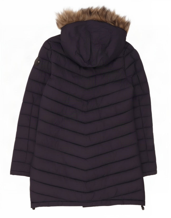 Superdry Womens Hooded Padded Jacket UK 14 Medium Navy Blue Nylon