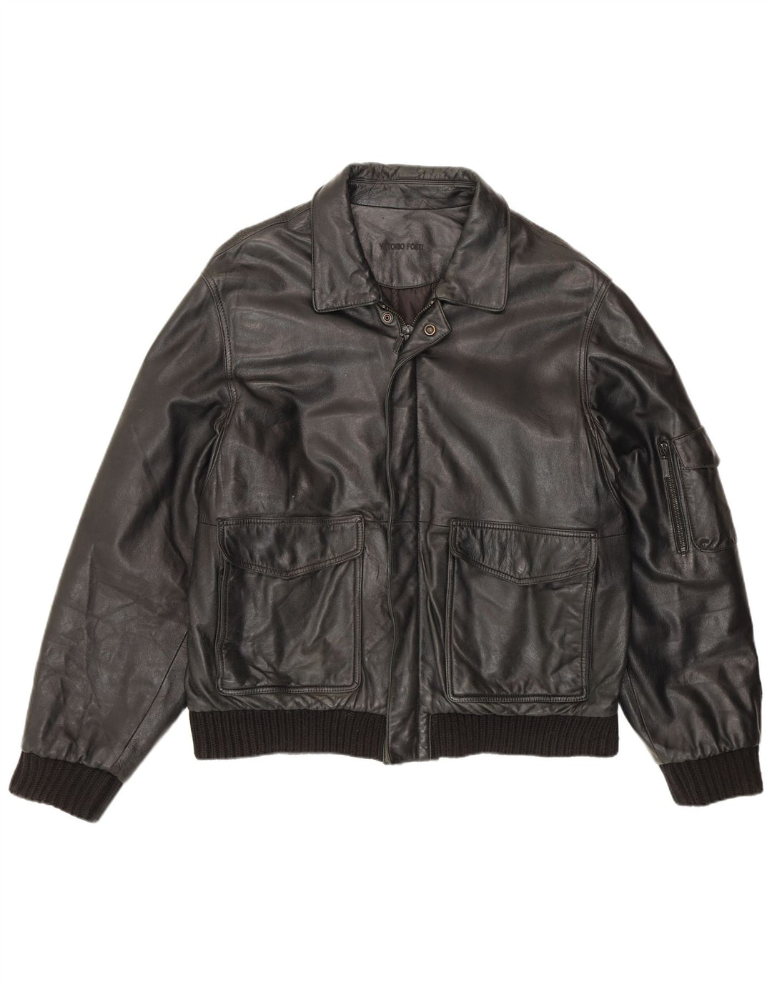 Vittorio Forti Mens Leather Bomber Jacket IT 50 Large Black