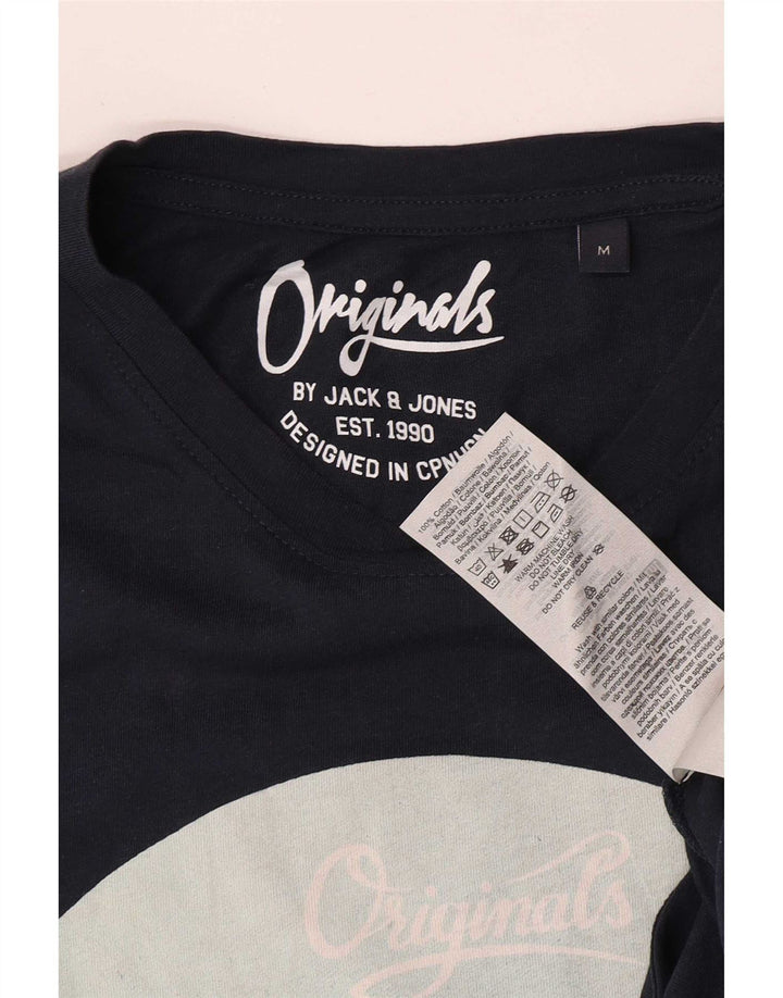 Jack & Jones Mens Regular Graphic T-Shirt Top Medium Navy Blue Nature