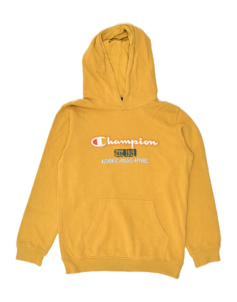 CHAMPION Boys Authentic Graphic Hoodie Jumper 11-12 Years Yellow Cotton | Vintage Champion | Thrift | Second-Hand Champion | Used Clothing | Messina Hembry 