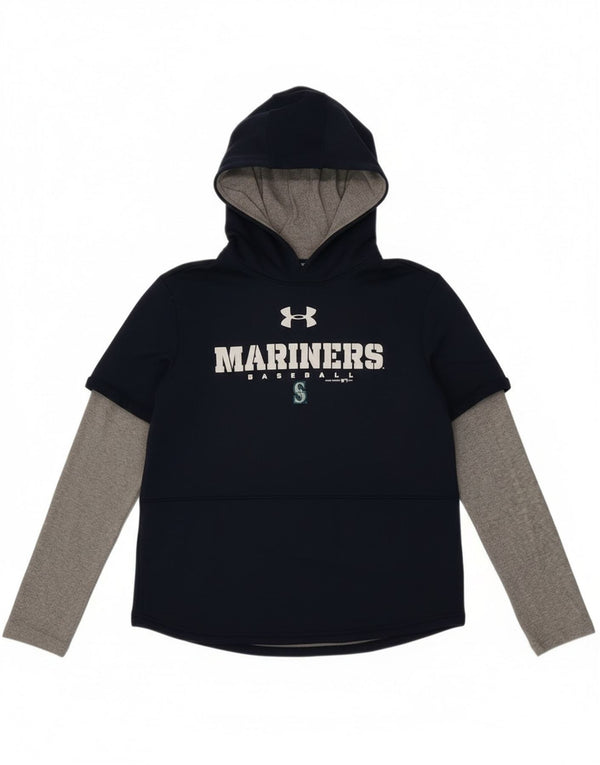 Under Armour Boys Graphic Hoodie Jumper 11-12 Years Large Navy Blue
