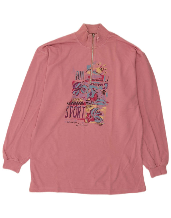 Maser M Womens Graphic Zip Neck Sweatshirt Jumper UK 18 XL Pink Cotton