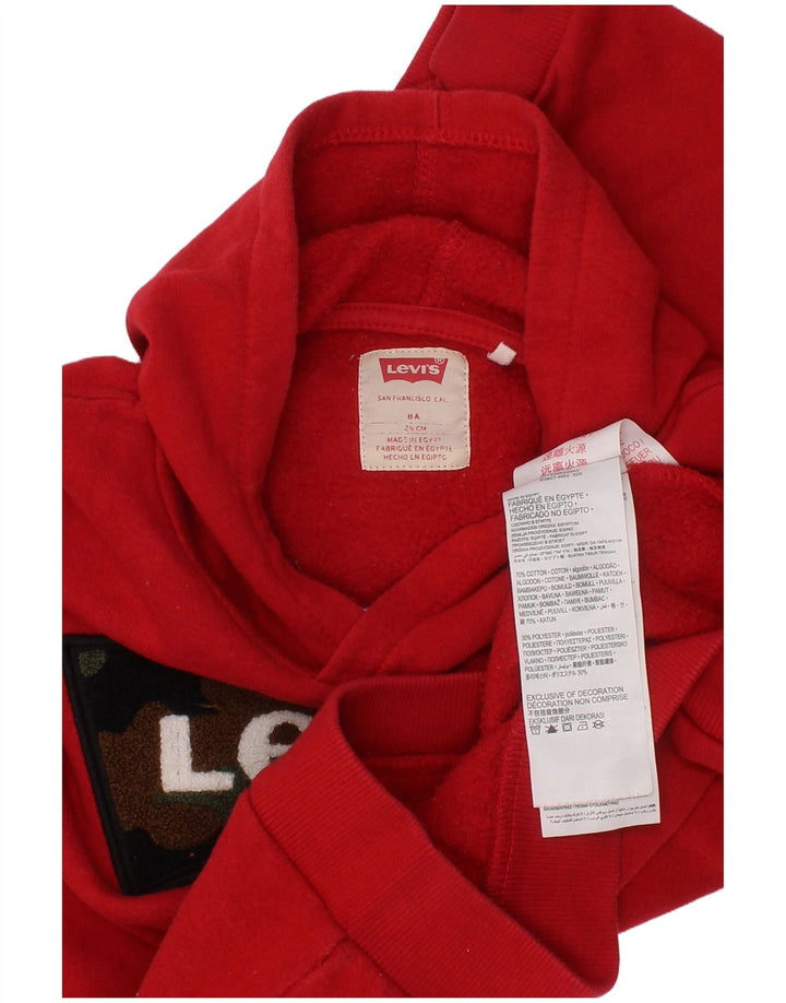LEVI'S Boys Graphic Hoodie Jumper 7-8 Years Red Cotton