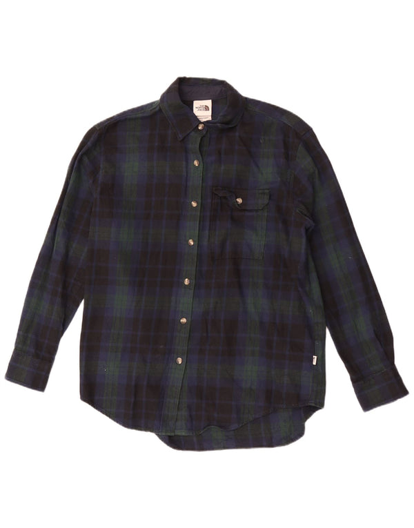 The North Face Womens Oversized Flannel Shirt UK 10 Small Navy Blue Check