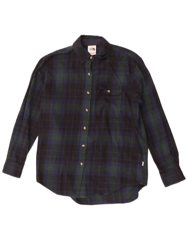 The North Face Womens Oversized Flannel Shirt UK 10 Small Navy Blue Check