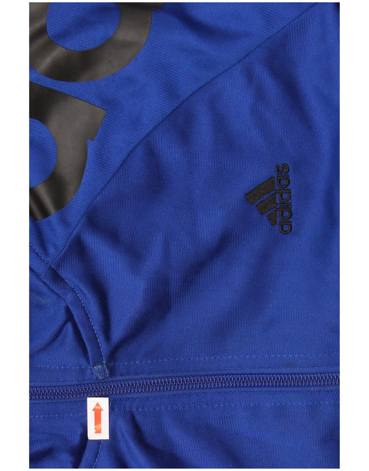 ADIDAS Boys Graphic Tracksuit Top Jacket 11-12 Years Blue Polyester