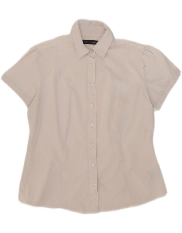 Marks & Spencer Womens Short Sleeve Shirt UK 12 Medium White Cotton