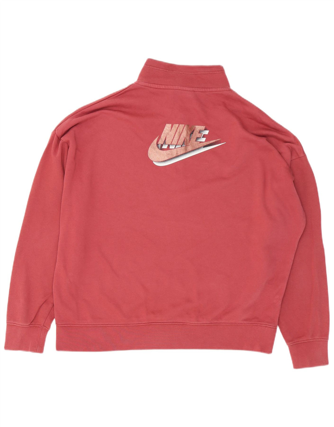 NIKE Womens Oversized Graphic Zip Neck Sweatshirt Jumper UK 16 Large Red